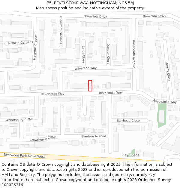 75, REVELSTOKE WAY, NOTTINGHAM, NG5 5AJ: Location map and indicative extent of plot