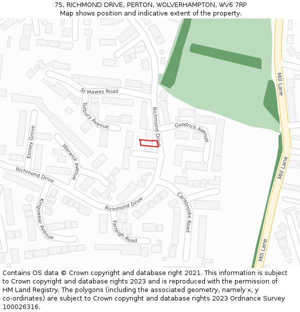 75, RICHMOND DRIVE, PERTON, WOLVERHAMPTON, WV6 7RP: Location map and indicative extent of plot