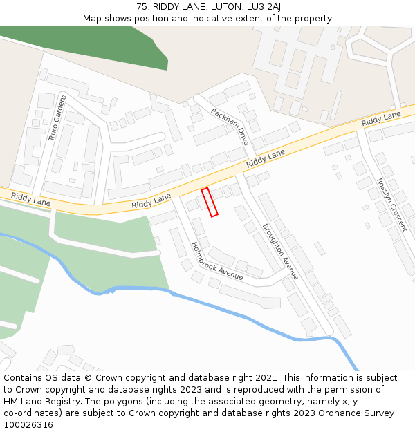 75, RIDDY LANE, LUTON, LU3 2AJ: Location map and indicative extent of plot