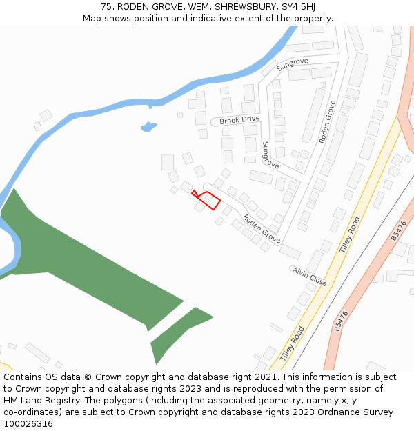 75, RODEN GROVE, WEM, SHREWSBURY, SY4 5HJ: Location map and indicative extent of plot