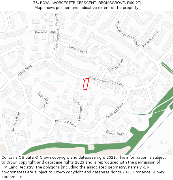 75, ROYAL WORCESTER CRESCENT, BROMSGROVE, B60 2TJ: Location map and indicative extent of plot