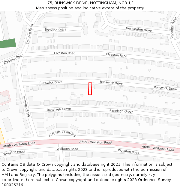 75, RUNSWICK DRIVE, NOTTINGHAM, NG8 1JF: Location map and indicative extent of plot