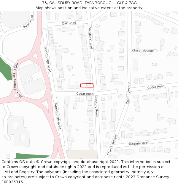 75, SALISBURY ROAD, FARNBOROUGH, GU14 7AG: Location map and indicative extent of plot