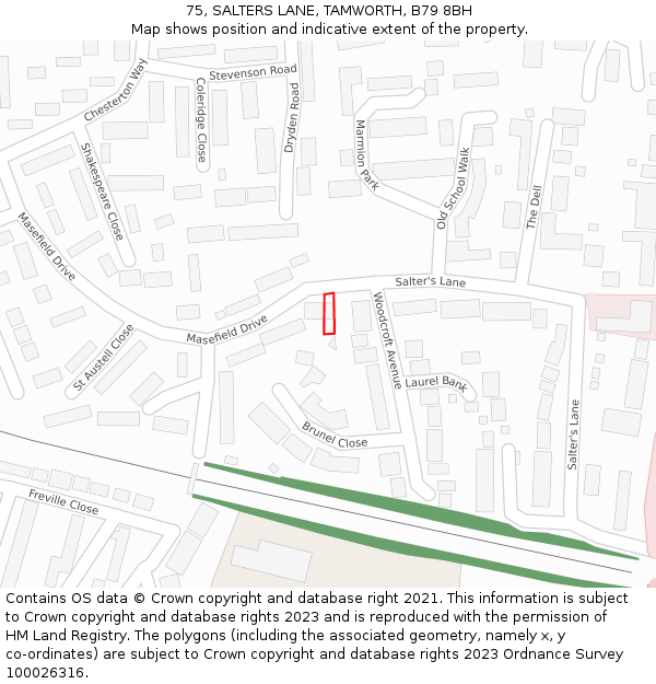 75, SALTERS LANE, TAMWORTH, B79 8BH: Location map and indicative extent of plot