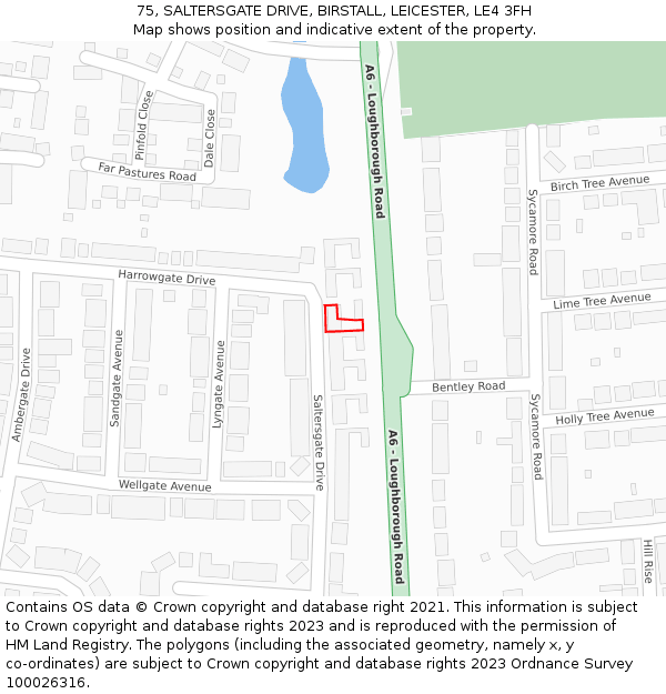 75, SALTERSGATE DRIVE, BIRSTALL, LEICESTER, LE4 3FH: Location map and indicative extent of plot