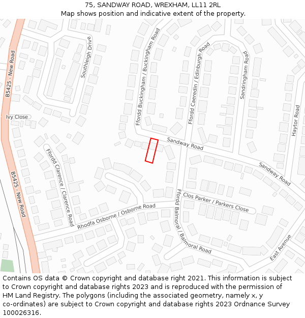 75, SANDWAY ROAD, WREXHAM, LL11 2RL: Location map and indicative extent of plot