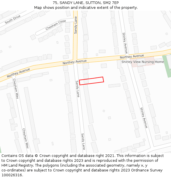 75, SANDY LANE, SUTTON, SM2 7EP: Location map and indicative extent of plot