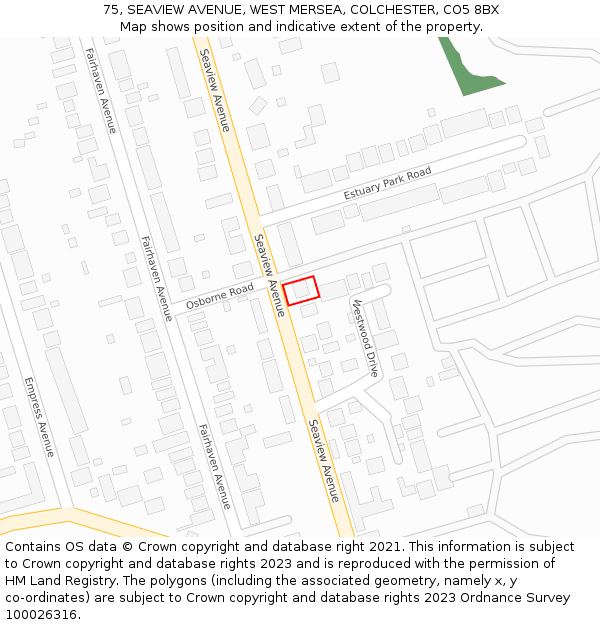 75, SEAVIEW AVENUE, WEST MERSEA, COLCHESTER, CO5 8BX: Location map and indicative extent of plot