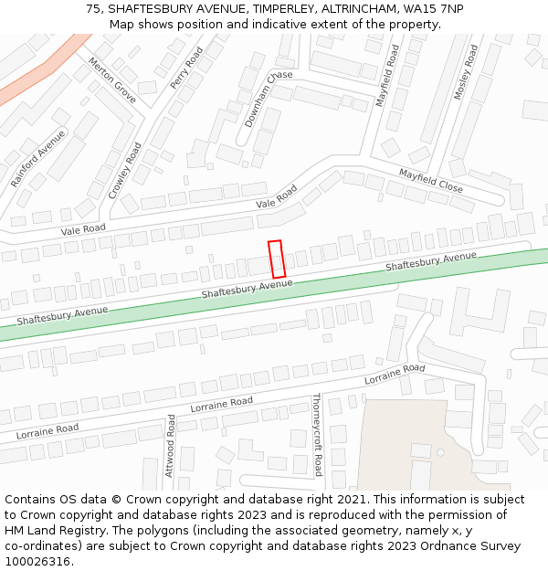 75, SHAFTESBURY AVENUE, TIMPERLEY, ALTRINCHAM, WA15 7NP: Location map and indicative extent of plot