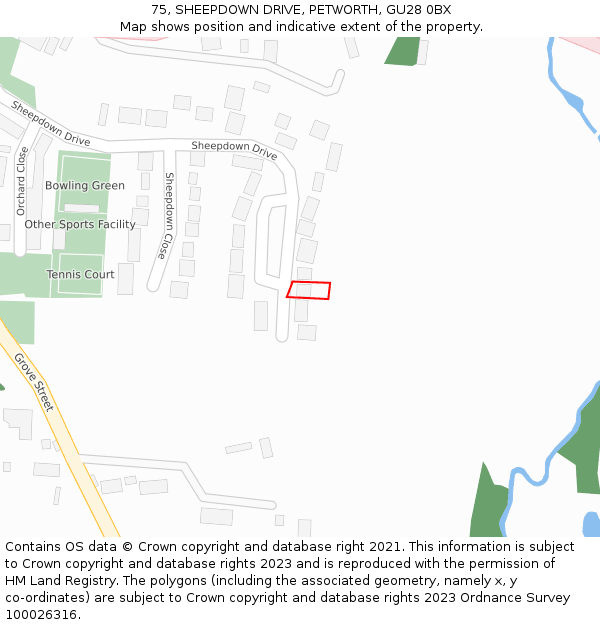 75, SHEEPDOWN DRIVE, PETWORTH, GU28 0BX: Location map and indicative extent of plot