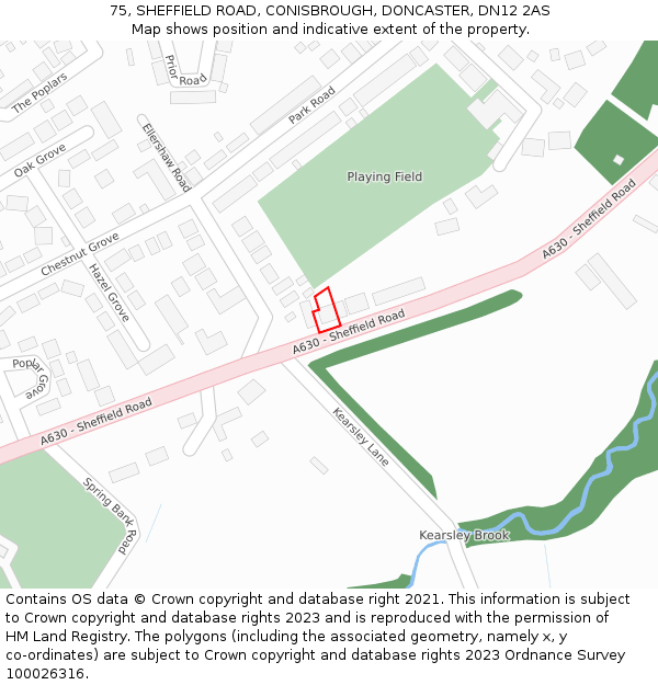 75, SHEFFIELD ROAD, CONISBROUGH, DONCASTER, DN12 2AS: Location map and indicative extent of plot