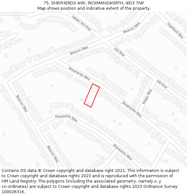 75, SHEPHERDS WAY, RICKMANSWORTH, WD3 7NP: Location map and indicative extent of plot