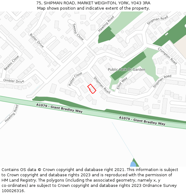 75, SHIPMAN ROAD, MARKET WEIGHTON, YORK, YO43 3RA: Location map and indicative extent of plot