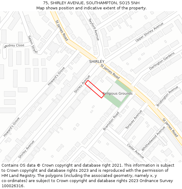 75, SHIRLEY AVENUE, SOUTHAMPTON, SO15 5NH: Location map and indicative extent of plot