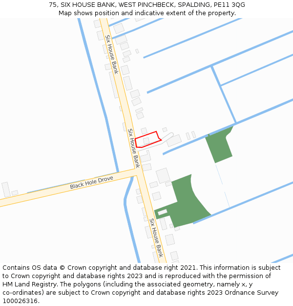 75, SIX HOUSE BANK, WEST PINCHBECK, SPALDING, PE11 3QG: Location map and indicative extent of plot