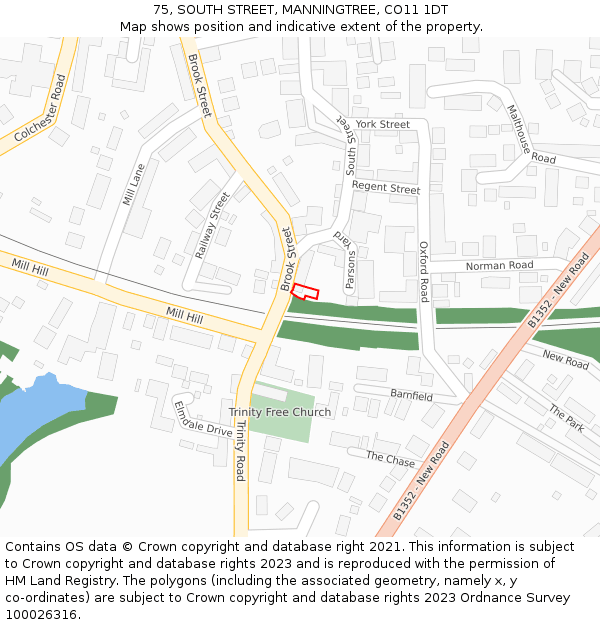 75, SOUTH STREET, MANNINGTREE, CO11 1DT: Location map and indicative extent of plot