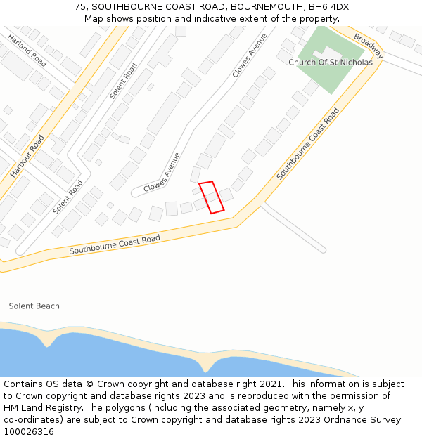 75, SOUTHBOURNE COAST ROAD, BOURNEMOUTH, BH6 4DX: Location map and indicative extent of plot