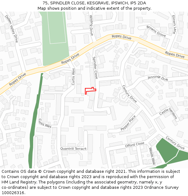 75, SPINDLER CLOSE, KESGRAVE, IPSWICH, IP5 2DA: Location map and indicative extent of plot