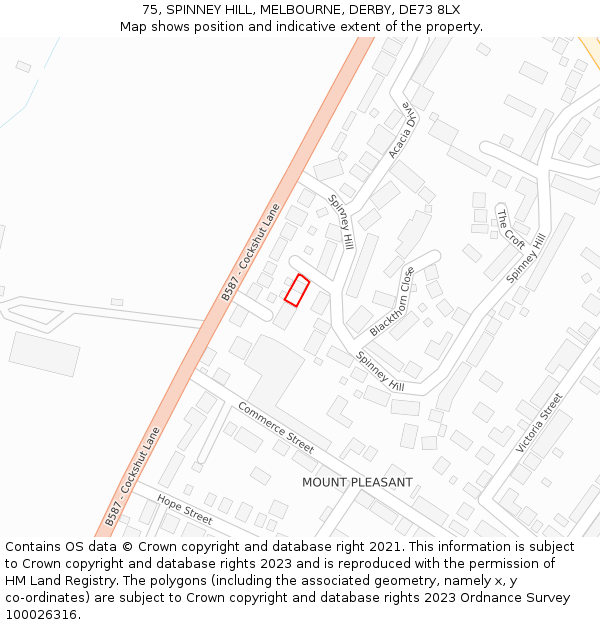 75, SPINNEY HILL, MELBOURNE, DERBY, DE73 8LX: Location map and indicative extent of plot