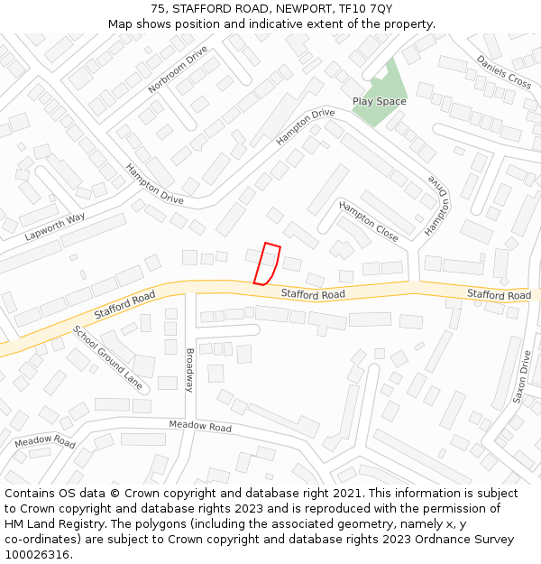 75, STAFFORD ROAD, NEWPORT, TF10 7QY: Location map and indicative extent of plot