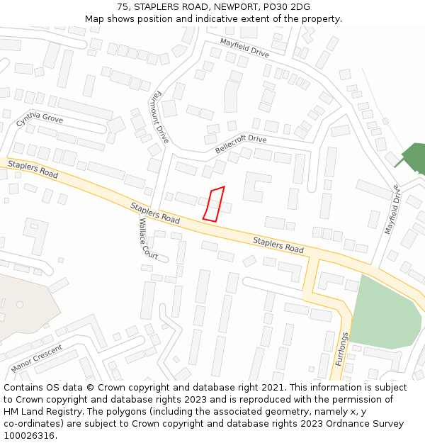 75, STAPLERS ROAD, NEWPORT, PO30 2DG: Location map and indicative extent of plot