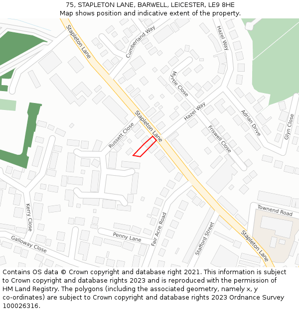 75, STAPLETON LANE, BARWELL, LEICESTER, LE9 8HE: Location map and indicative extent of plot