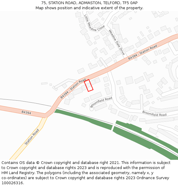 75, STATION ROAD, ADMASTON, TELFORD, TF5 0AP: Location map and indicative extent of plot