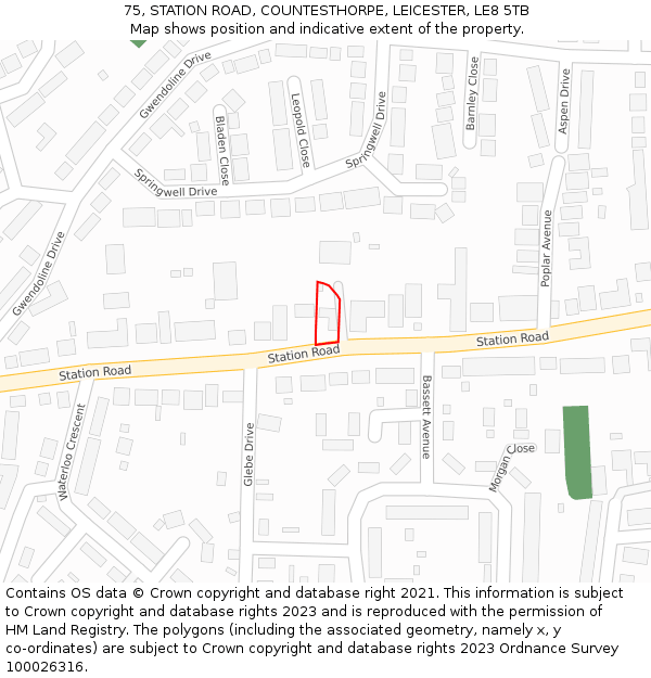 75, STATION ROAD, COUNTESTHORPE, LEICESTER, LE8 5TB: Location map and indicative extent of plot