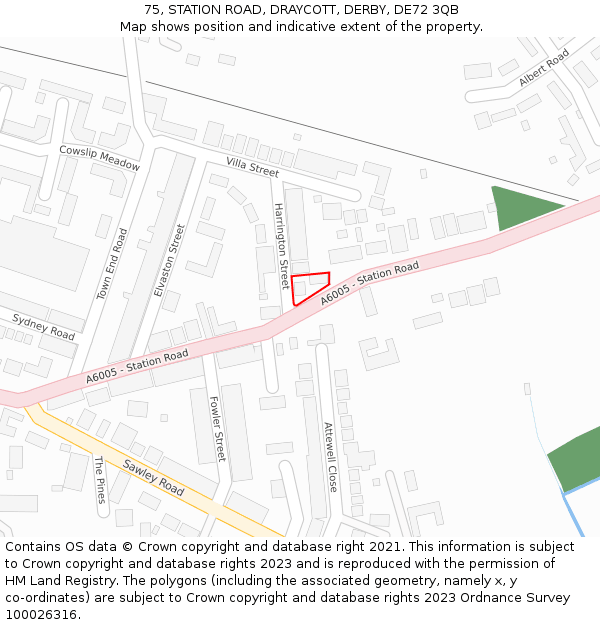 75, STATION ROAD, DRAYCOTT, DERBY, DE72 3QB: Location map and indicative extent of plot