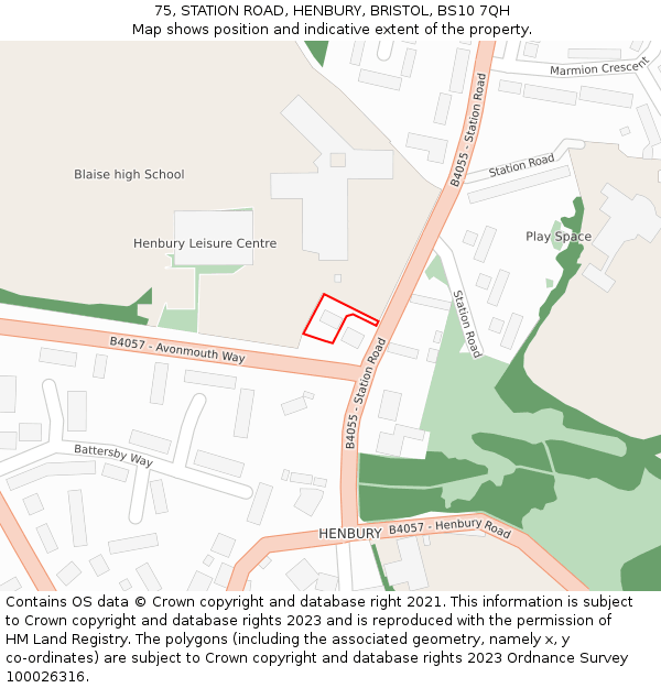 75, STATION ROAD, HENBURY, BRISTOL, BS10 7QH: Location map and indicative extent of plot
