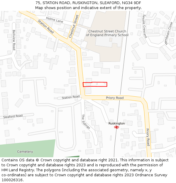 75, STATION ROAD, RUSKINGTON, SLEAFORD, NG34 9DF: Location map and indicative extent of plot