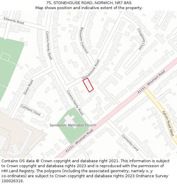 75, STONEHOUSE ROAD, NORWICH, NR7 8AS: Location map and indicative extent of plot