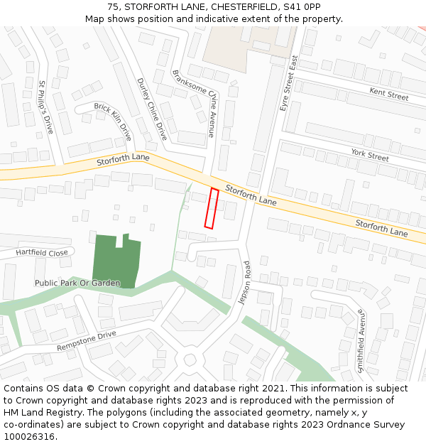 75, STORFORTH LANE, CHESTERFIELD, S41 0PP: Location map and indicative extent of plot