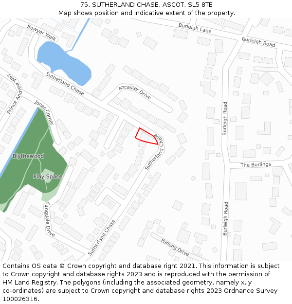 75, SUTHERLAND CHASE, ASCOT, SL5 8TE: Location map and indicative extent of plot