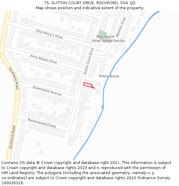 75, SUTTON COURT DRIVE, ROCHFORD, SS4 1JG: Location map and indicative extent of plot