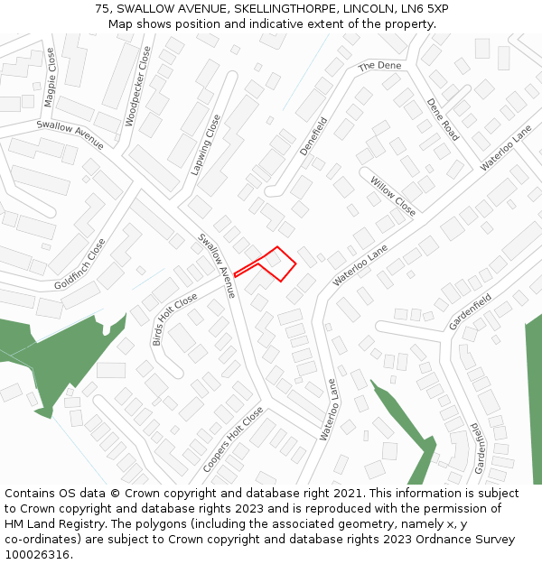 75, SWALLOW AVENUE, SKELLINGTHORPE, LINCOLN, LN6 5XP: Location map and indicative extent of plot