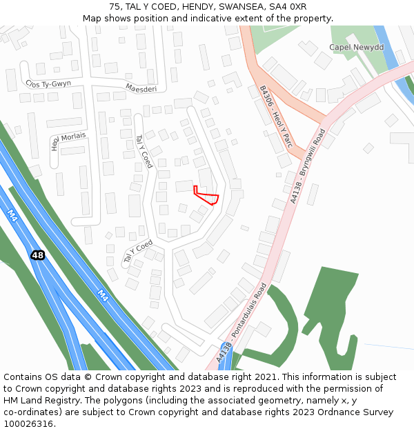 75, TAL Y COED, HENDY, SWANSEA, SA4 0XR: Location map and indicative extent of plot