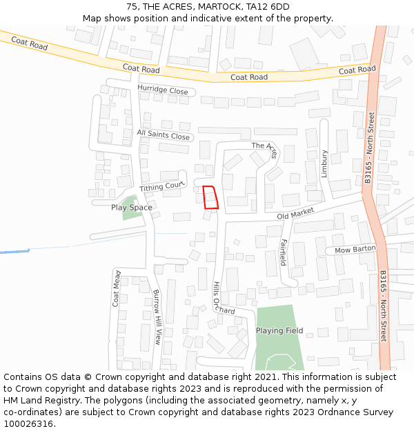 75, THE ACRES, MARTOCK, TA12 6DD: Location map and indicative extent of plot