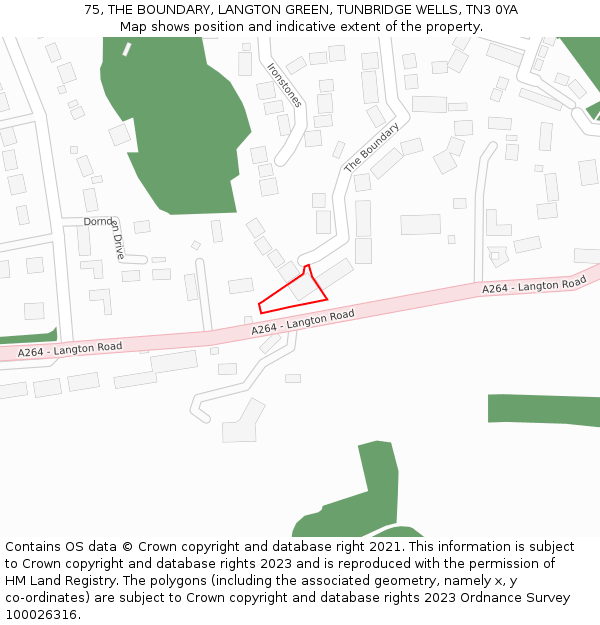 75, THE BOUNDARY, LANGTON GREEN, TUNBRIDGE WELLS, TN3 0YA: Location map and indicative extent of plot