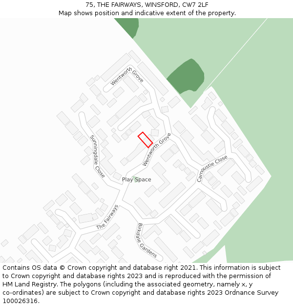 75, THE FAIRWAYS, WINSFORD, CW7 2LF: Location map and indicative extent of plot