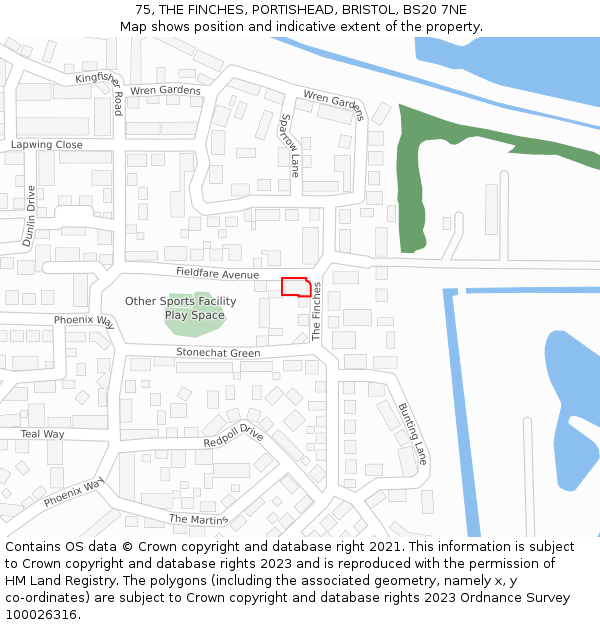 75, THE FINCHES, PORTISHEAD, BRISTOL, BS20 7NE: Location map and indicative extent of plot