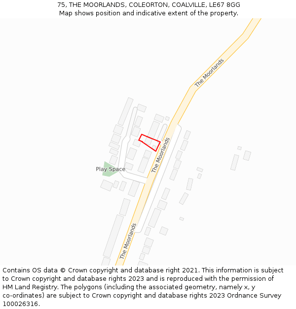 75, THE MOORLANDS, COLEORTON, COALVILLE, LE67 8GG: Location map and indicative extent of plot