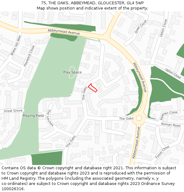 75, THE OAKS, ABBEYMEAD, GLOUCESTER, GL4 5WP: Location map and indicative extent of plot