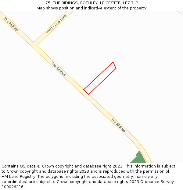 75, THE RIDINGS, ROTHLEY, LEICESTER, LE7 7LP: Location map and indicative extent of plot