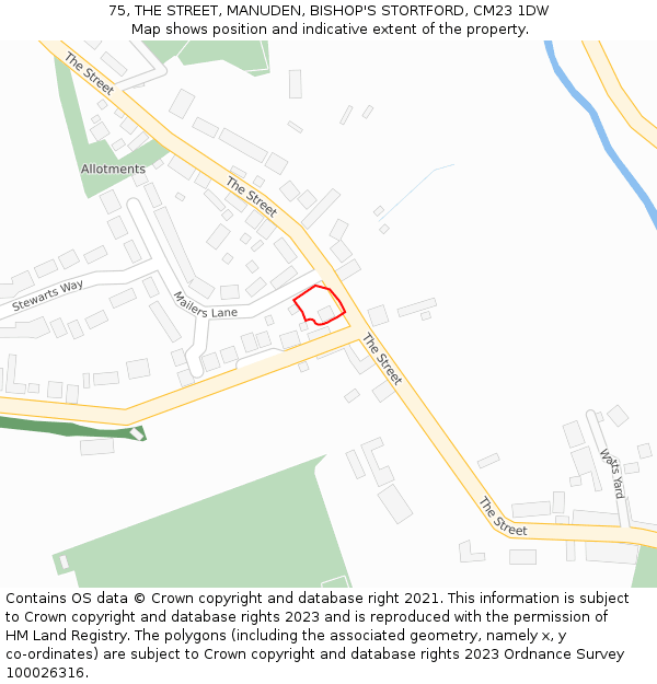 75, THE STREET, MANUDEN, BISHOP'S STORTFORD, CM23 1DW: Location map and indicative extent of plot