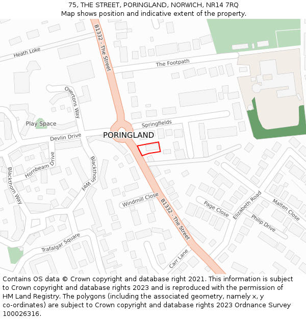 75, THE STREET, PORINGLAND, NORWICH, NR14 7RQ: Location map and indicative extent of plot