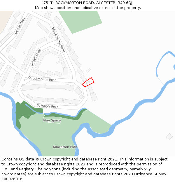 75, THROCKMORTON ROAD, ALCESTER, B49 6QJ: Location map and indicative extent of plot