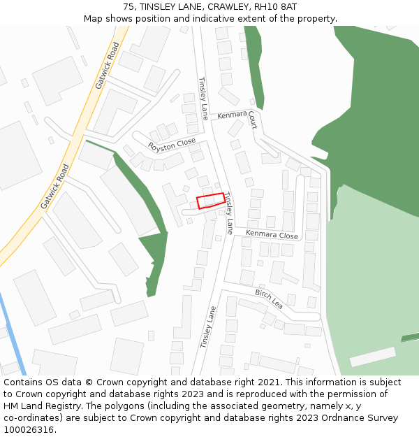 75, TINSLEY LANE, CRAWLEY, RH10 8AT: Location map and indicative extent of plot