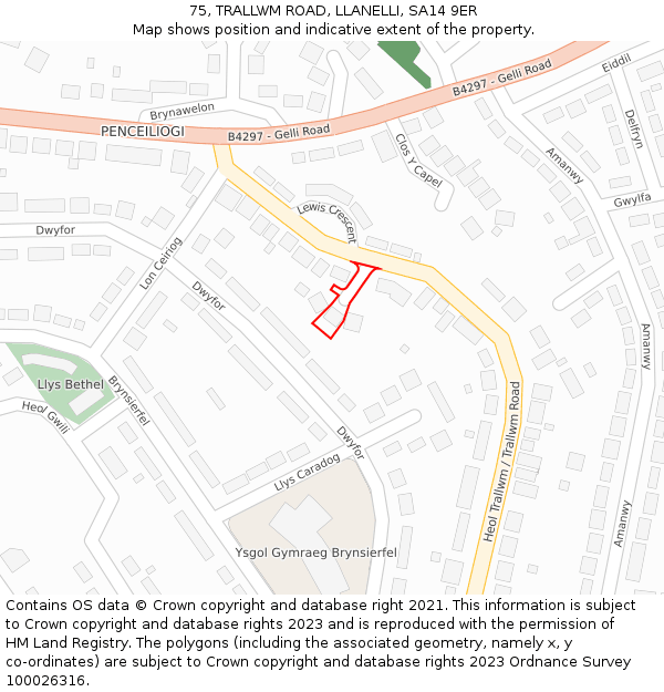 75, TRALLWM ROAD, LLANELLI, SA14 9ER: Location map and indicative extent of plot