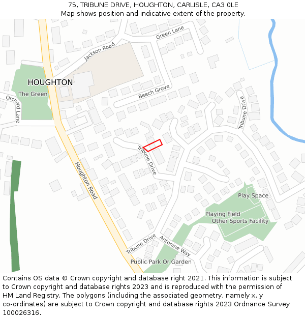 75, TRIBUNE DRIVE, HOUGHTON, CARLISLE, CA3 0LE: Location map and indicative extent of plot